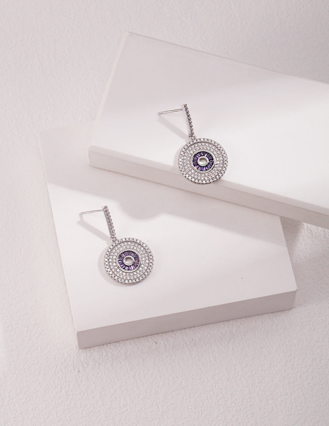 STERLING SILVER ROUND DESIGN ZIRCON INLAID ELEGANT EARRINGS