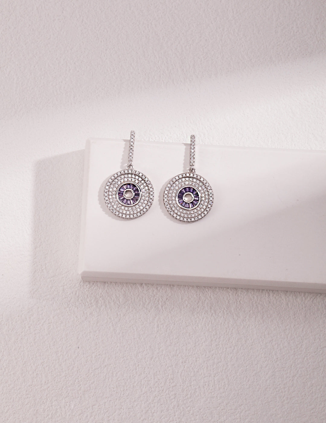 STERLING SILVER ROUND DESIGN ZIRCON INLAID ELEGANT EARRINGS