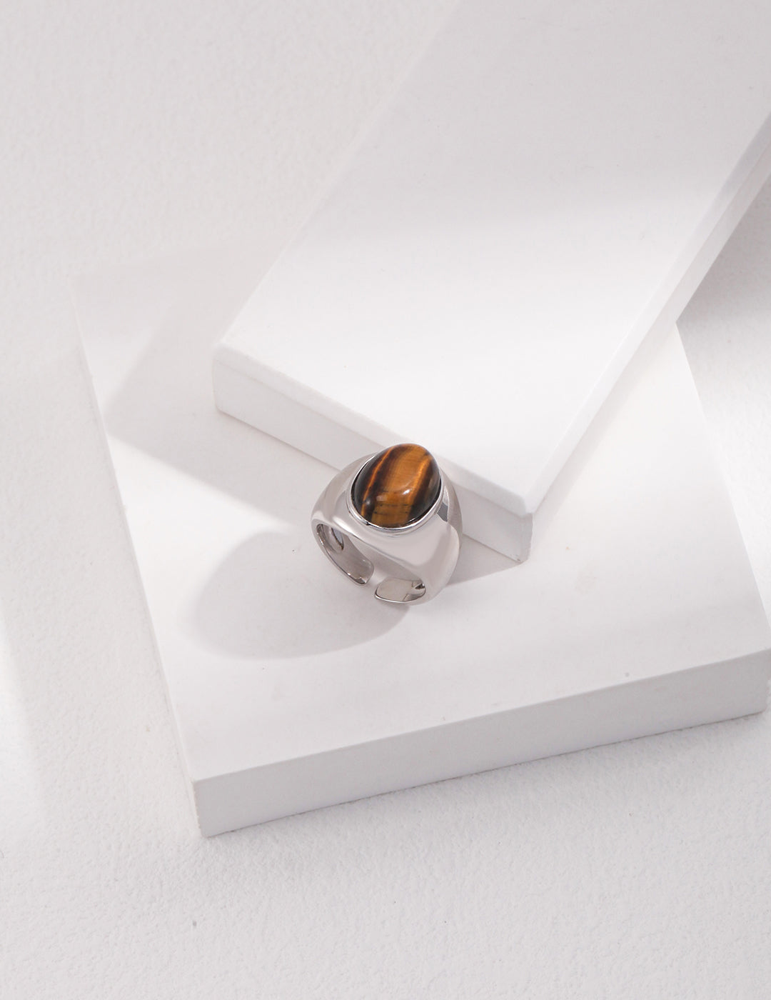 STERLING SILVER TIGER EYE ADJUSTABLE OPEN RING