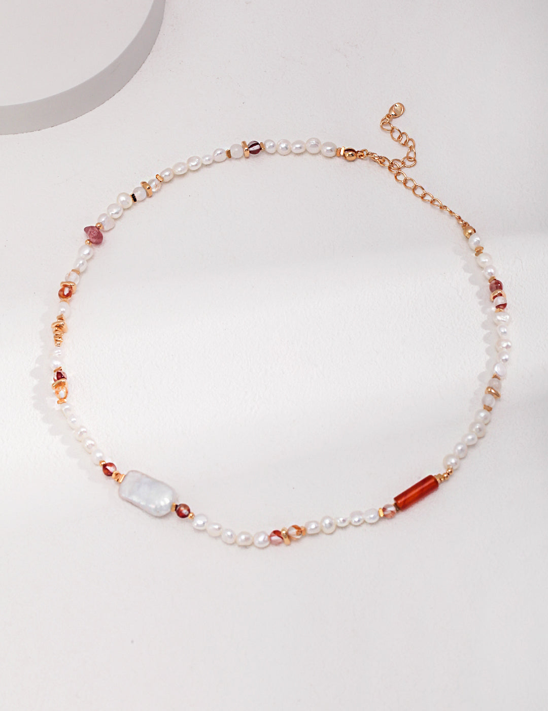 STERLING SILVER NATURAL PEARL STRAWBERRY CRYSTAL GRAVEL NECKLACE