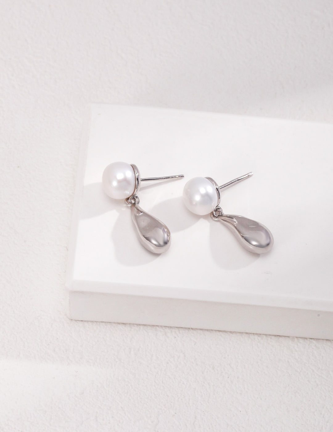 STERLING SILVER PEARL DROP STUD EARRINGS