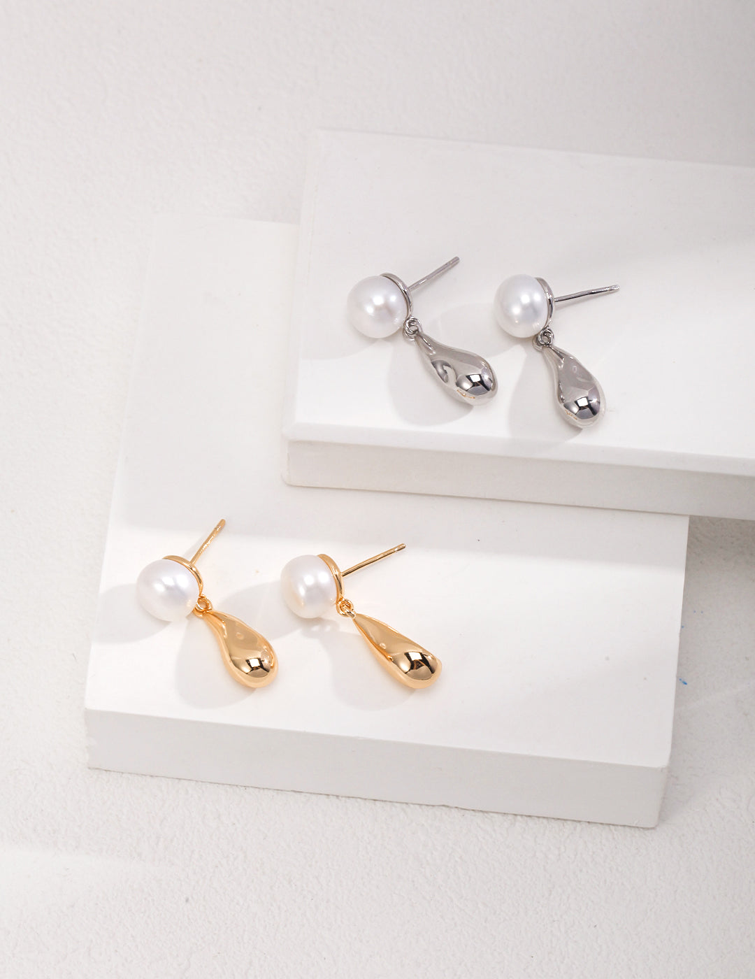 STERLING SILVER PEARL DROP STUD EARRINGS