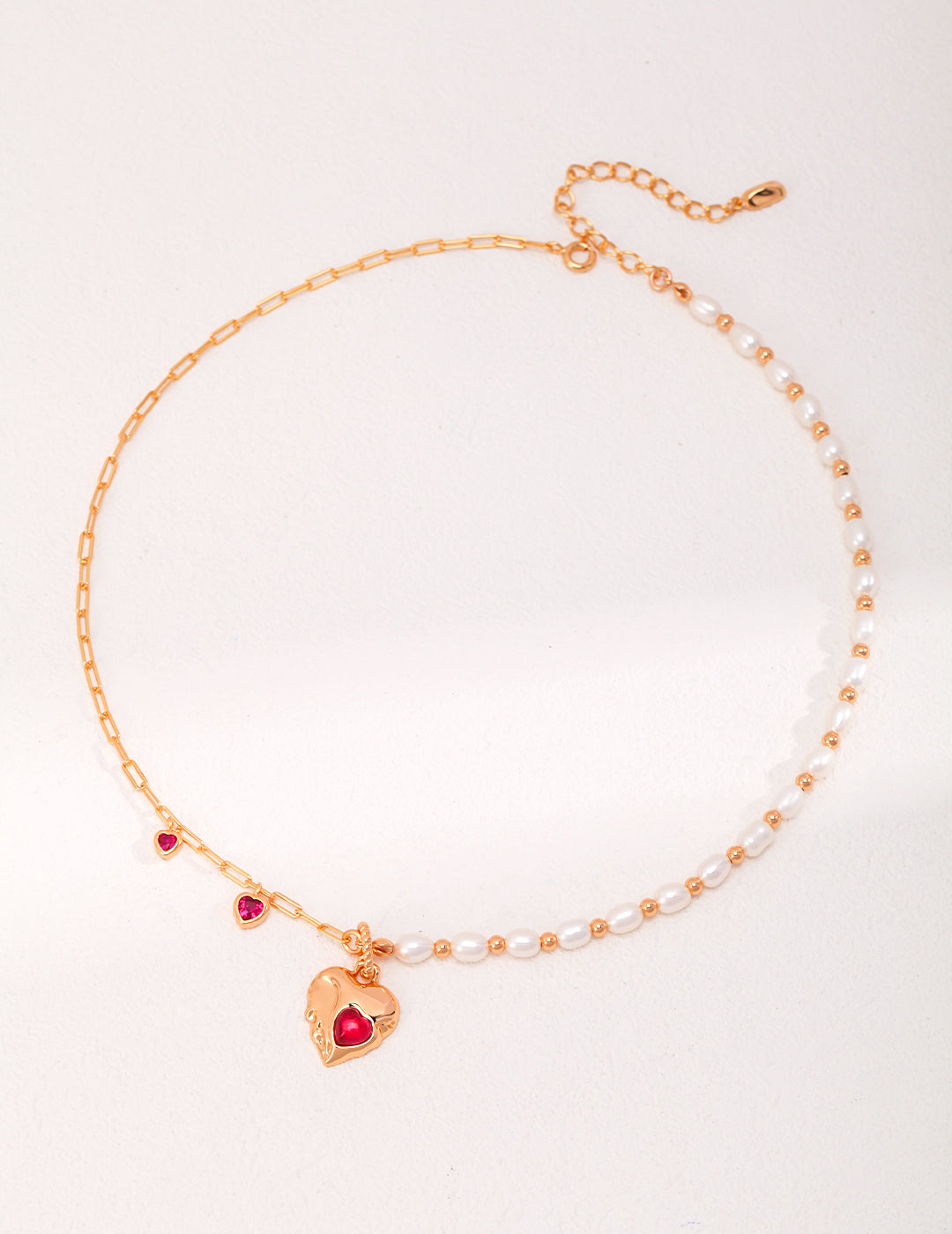 STERLING SILVER NATURAL PEARL RED CORUNDUM NECKLACE