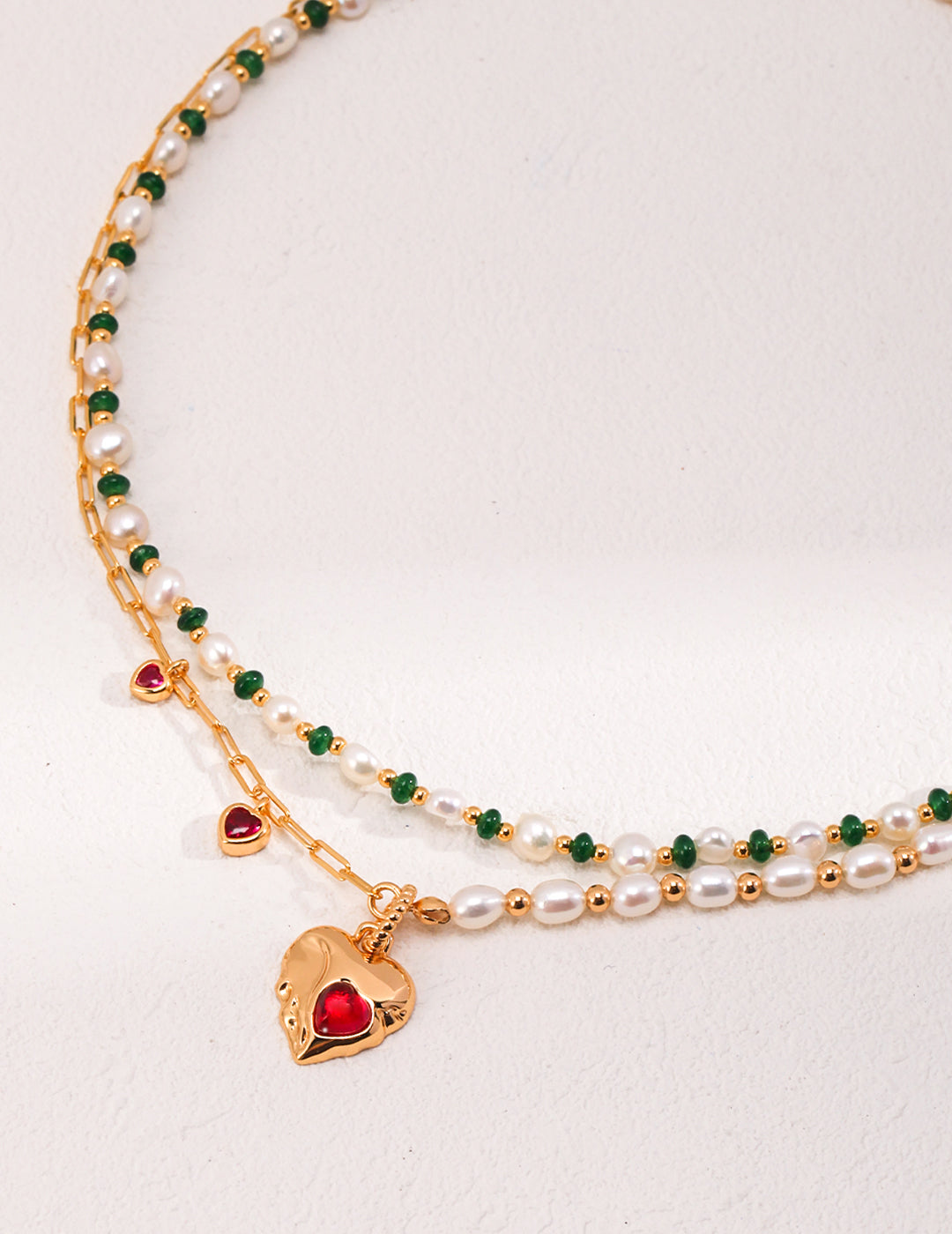 NATURAL PEARL SYNTHETIC EMERALD NECKLACE