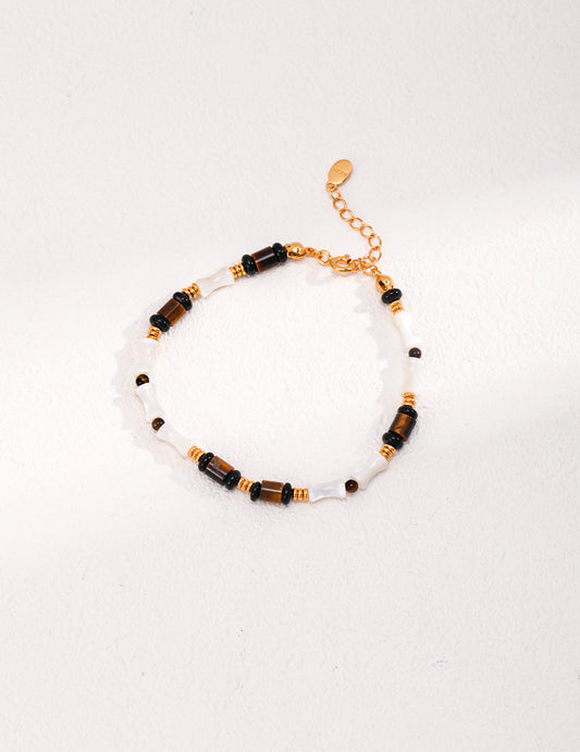 STERLING SILVER BLACK ONYX TIGER EYE BRACELET