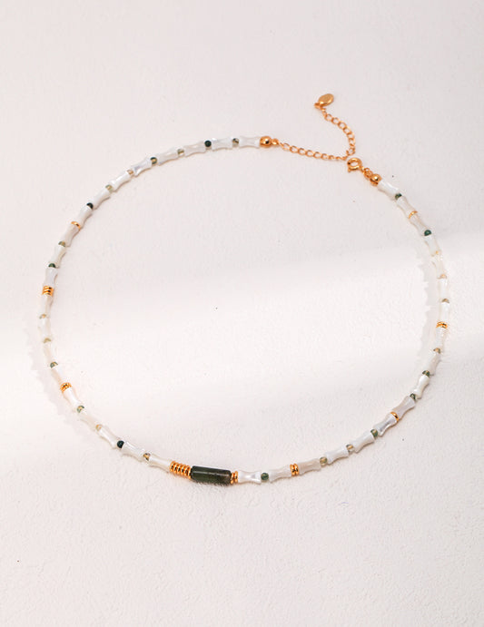 STERLING SILVER NACRE AGATE STACKING NECKLACE