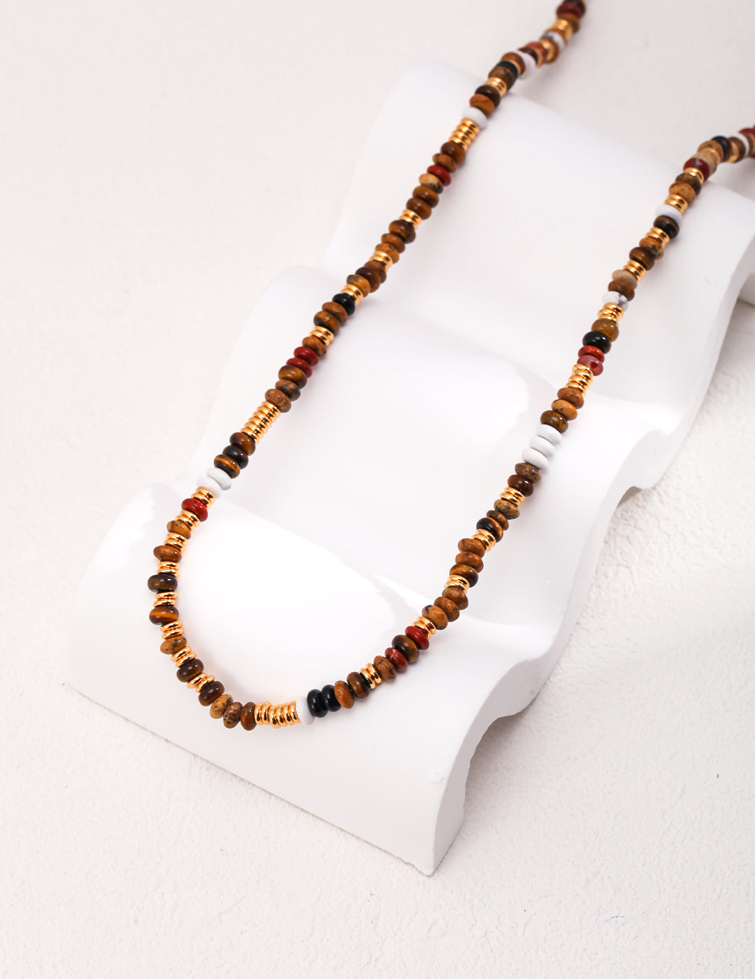 STERLING SILVER BLACK ONYX TIGER EYE BEAD NECKLACE