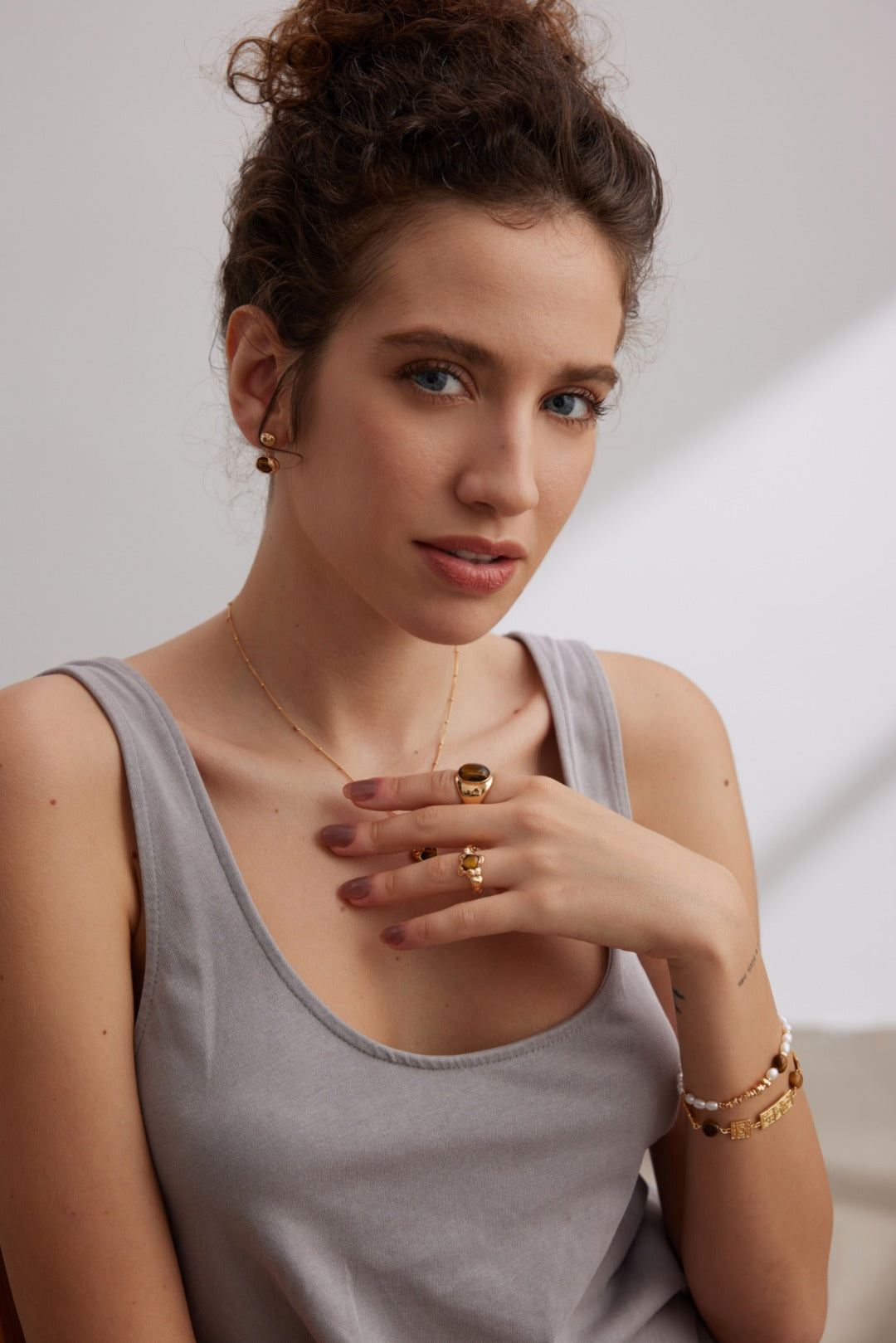STERLING SILVER TIGER EYE ADJUSTABLE OPEN RING
