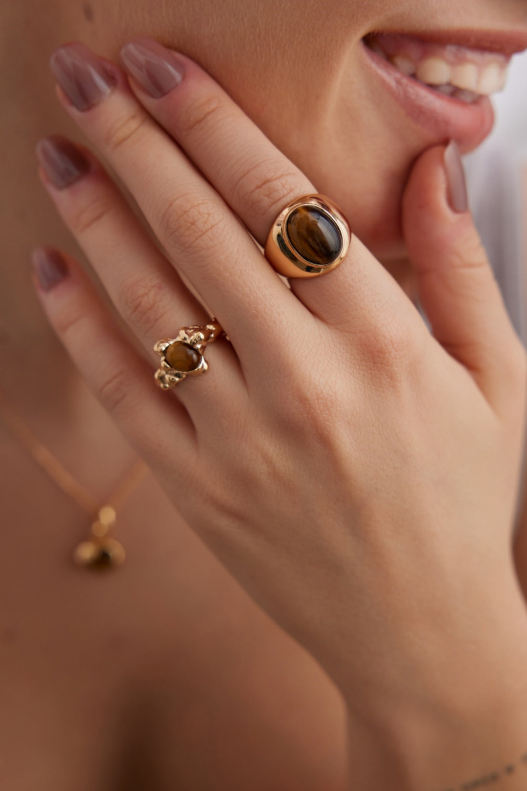 STERLING SILVER TIGER EYE ADJUSTABLE OPEN RING