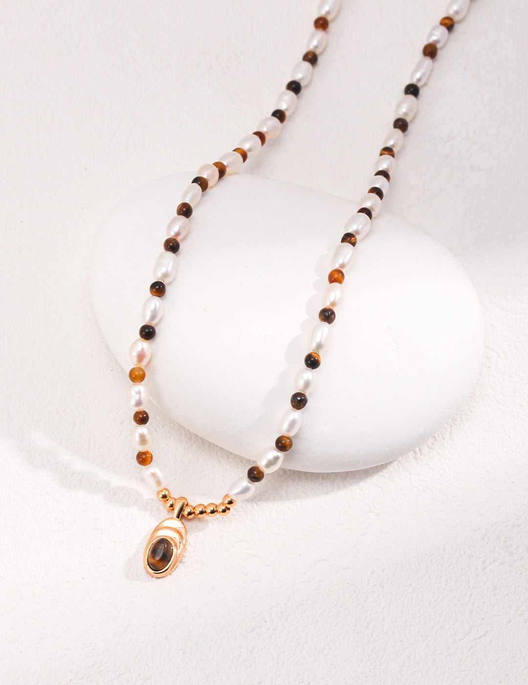 STERLING SILVER TIGER EYE STONE STACKING NECKLACE