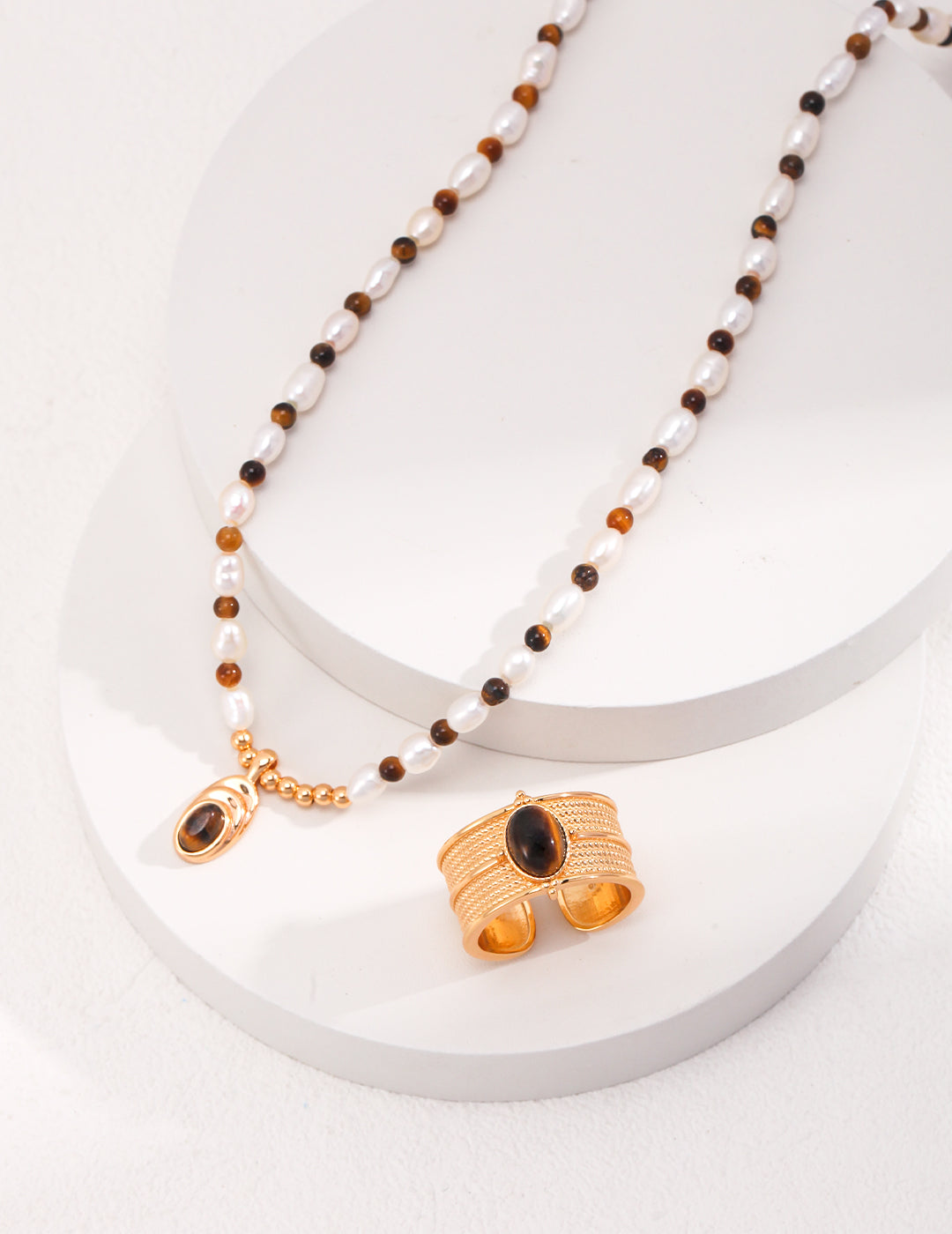 STERLING SILVER TIGER EYE STONE STACKING NECKLACE