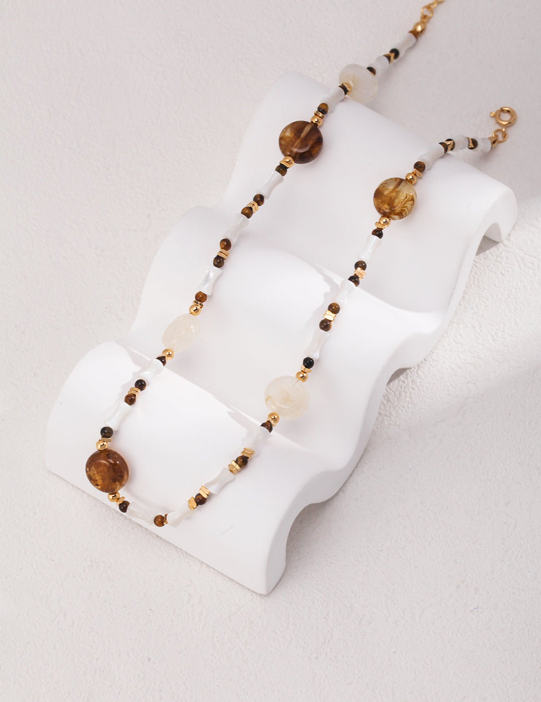 STERLING SILVER TIGER EYE STONE SHELL NECKLACE