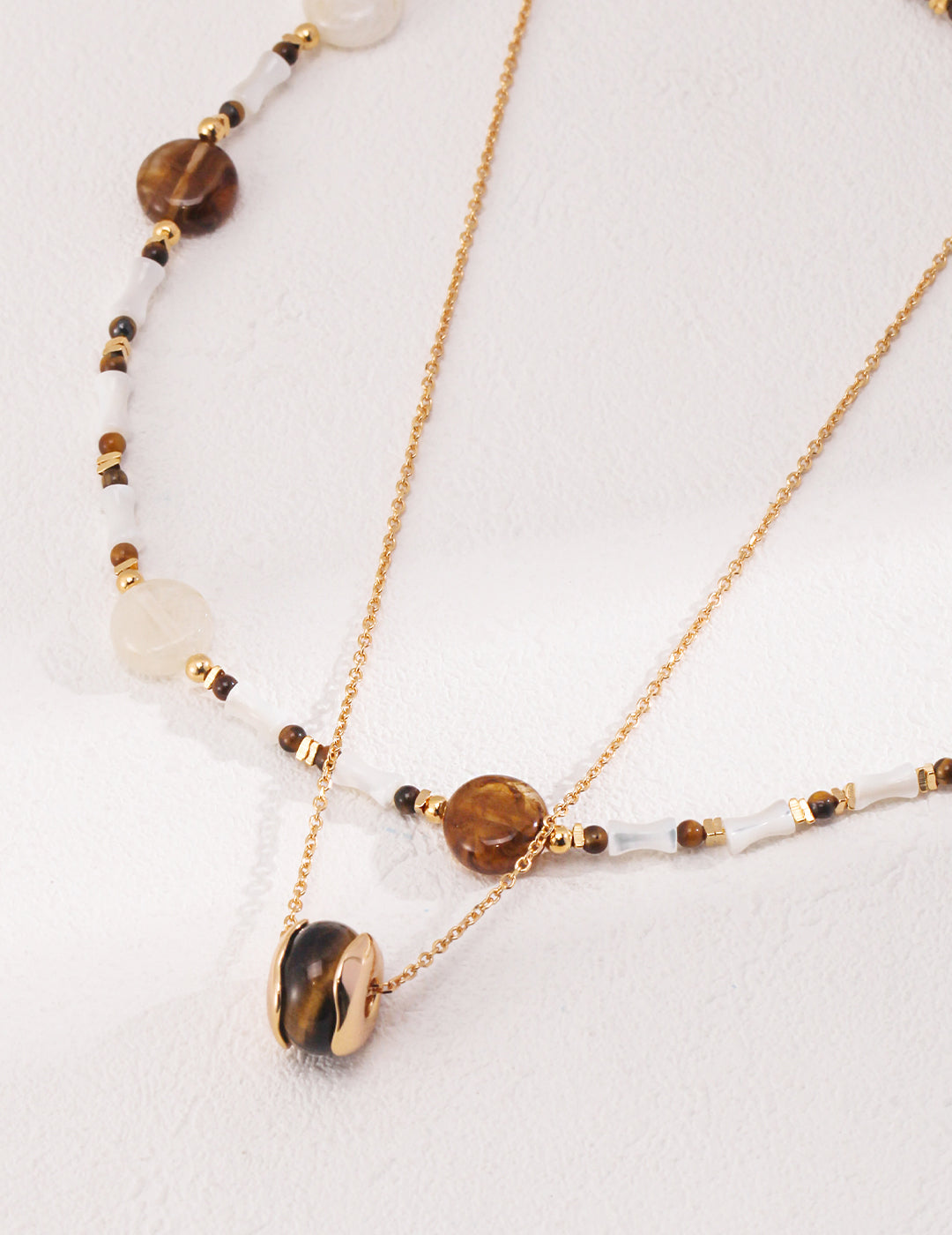 STERLING SILVER TIGER EYE STONE SHELL NECKLACE