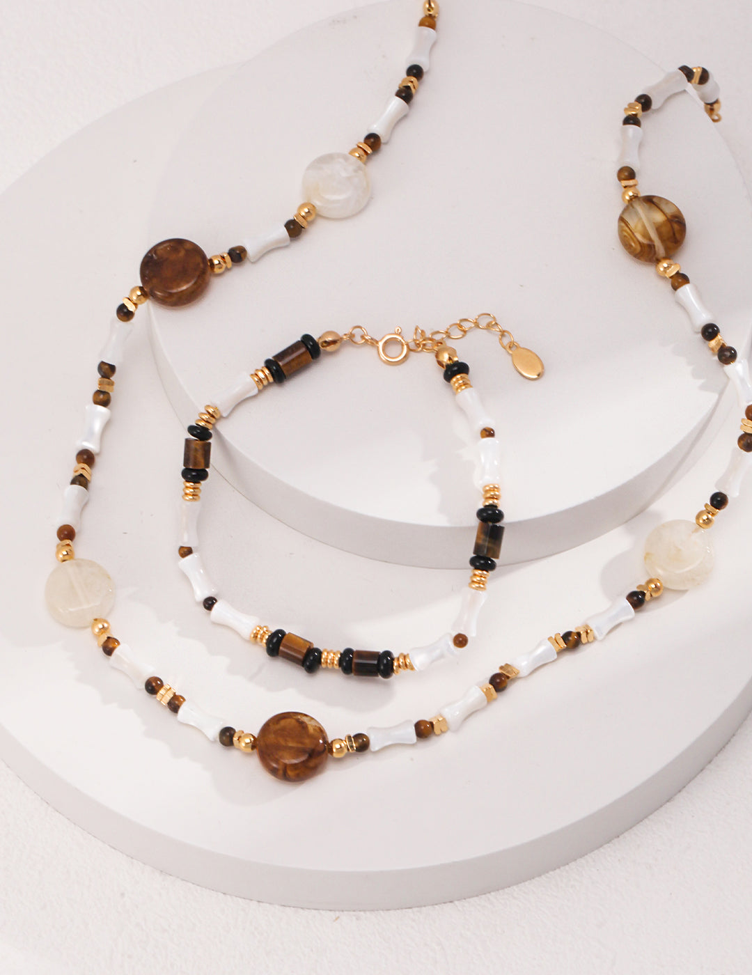 STERLING SILVER TIGER EYE STONE SHELL NECKLACE