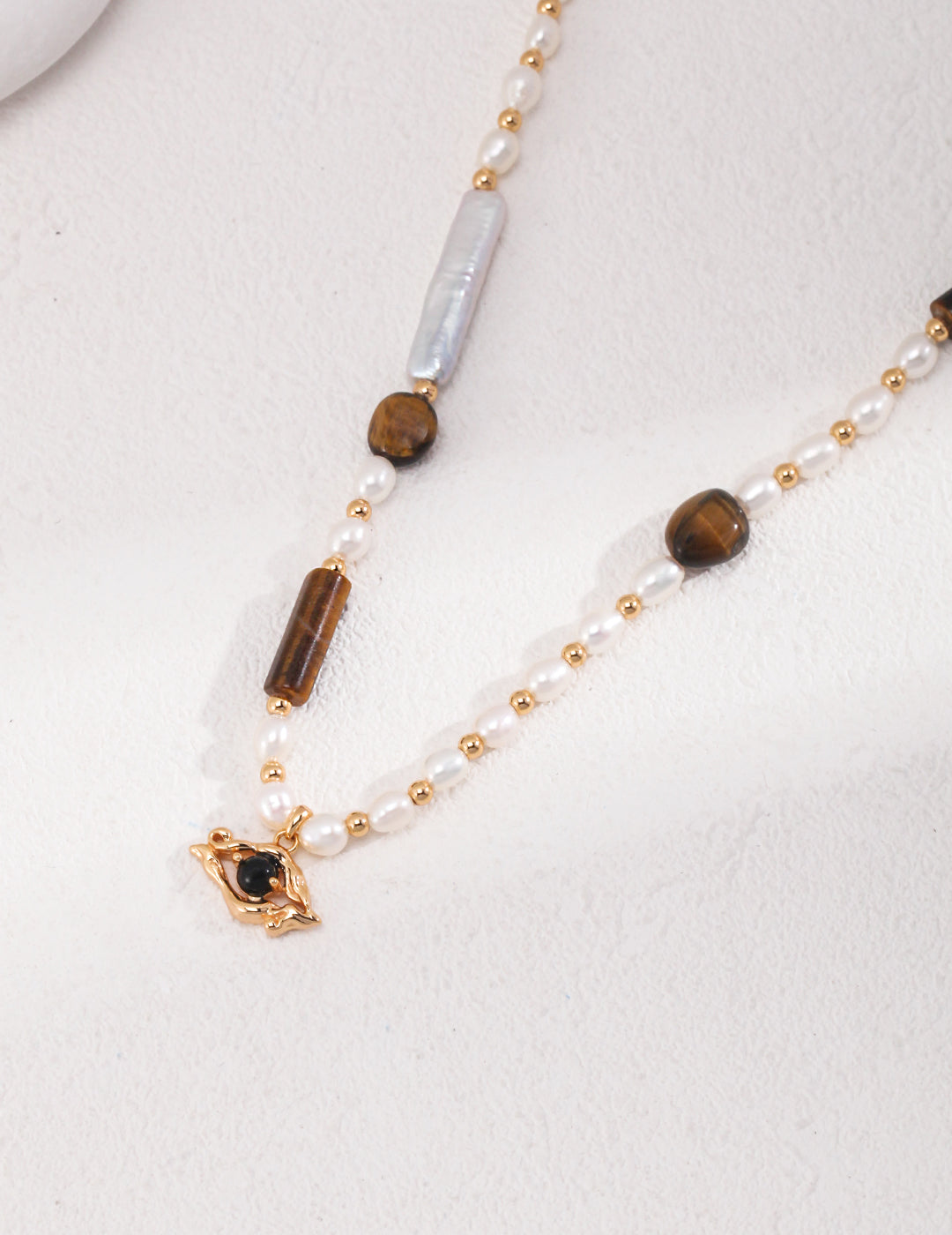 STERLING SILVER PEARL TIGER EYE NECKLACE