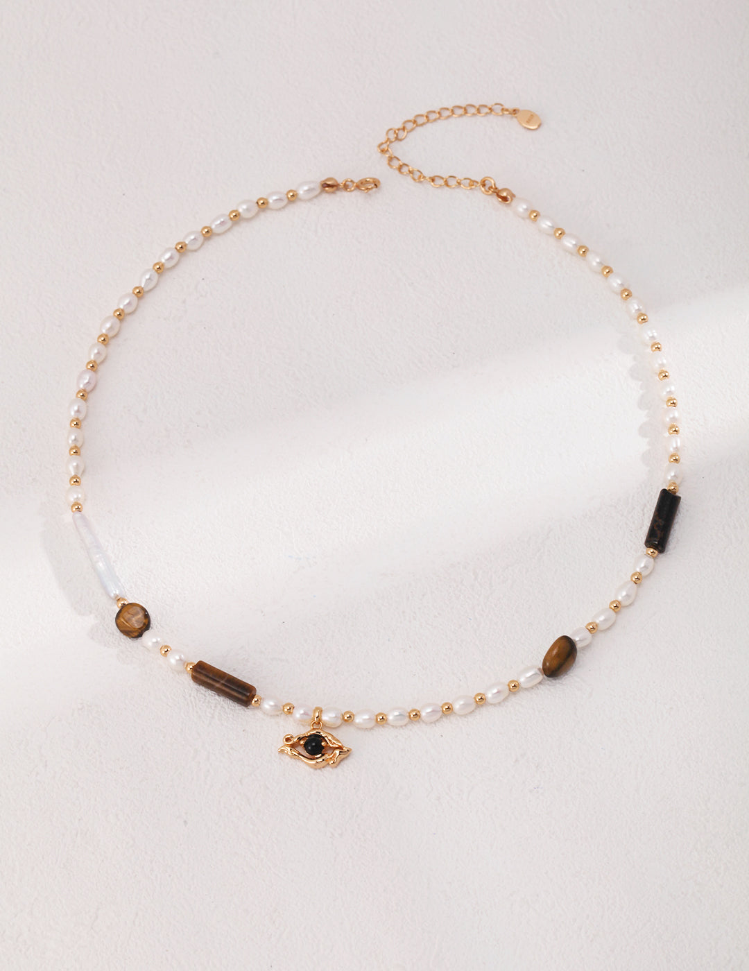 STERLING SILVER PEARL TIGER EYE NECKLACE