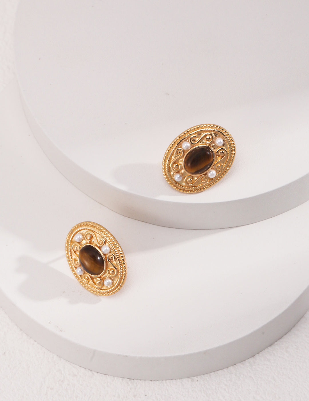 STERLING SILVER TIGER EYE STONE VINTAGE COIN EARRINGS