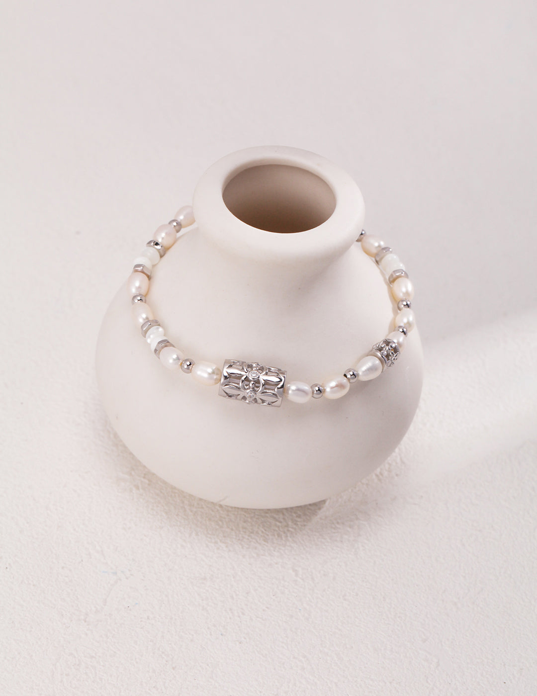STERLING SILVER PEARL BEADED GEMSTONE SLIDING BRACELET