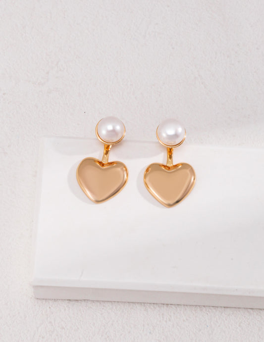 STERLING SILVER NATURAL PEARL HEART DROP EARRINGS