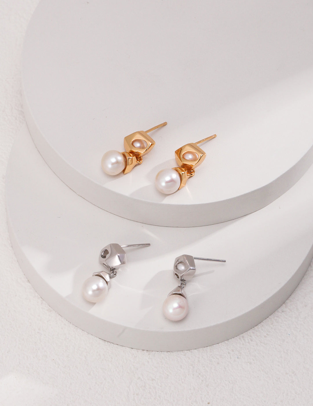 STERLING SILVER CLEAN CUT PEARL DROP STUD EARRINGS