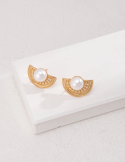 STERLING SILVER PEARL HALF MOON STUD EARRINGS